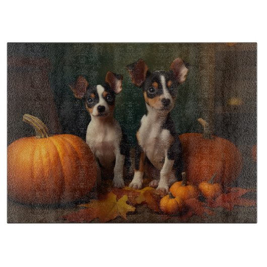 Rat Terrier Welpe Autumn Delight Pumpkin Schneidebrett (Vorderseite)