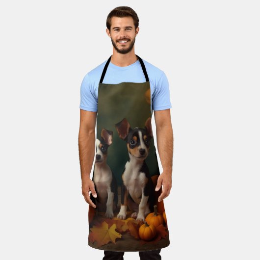 Rat Terrier Welpe Autumn Delight Pumpkin Schürze (Getragen)