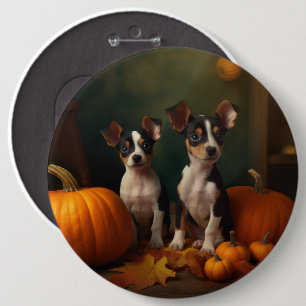 Rat Terrier Welpe Herbstfreude Kürbis  Button