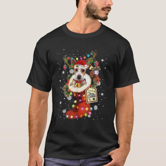 Rat Terrier Xmas Boot Weihnachtssock Winter Snow T-Shirt (Vorderseite)