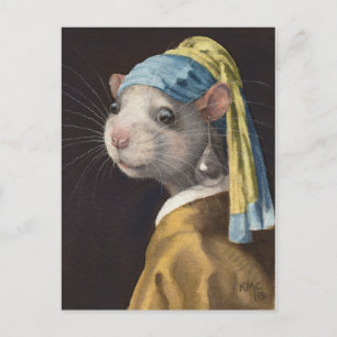 Rat with a Pearl Earring Postcard by KMCoriginals Feiertagspostkarte
