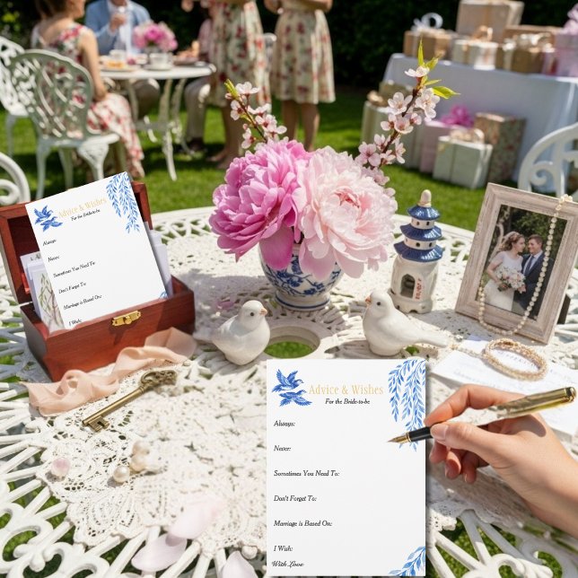 Rat & Wünsche  Junggesellinnenabschied Blau Chinoi (
Advice & Wishes Bridal shower Blue Chinoiserie)