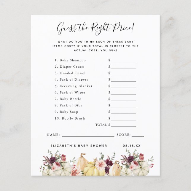 Rate den Preis | Baby Showspiel (Vorderseite)