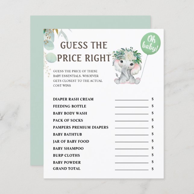 Rate den Preis | Elephant Green Baby Showspiel (Vorne/Hinten)