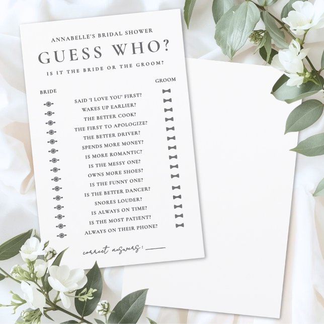 Rate-mal-Spiel Brautparty-Spiel (Guess Who Minimalist Bridal Shower Game)