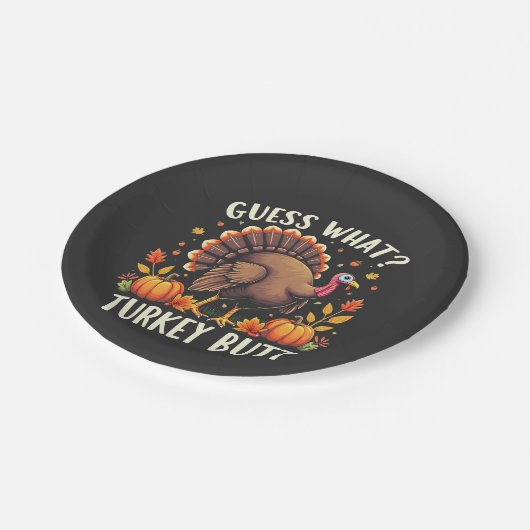 Rate mal was? Türkei Hintern Erntedank Funny Pappteller (Schrägansicht)