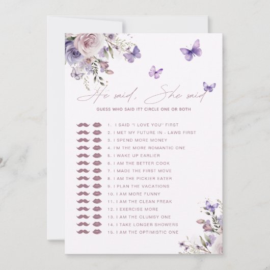 Rate mal, wer es gesagt Mauve Butterfly Brautparty Einladung (Vorderseite)