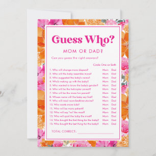 Rate mal, wer - Rosa & Florale Babyparty-Spiel Einladung