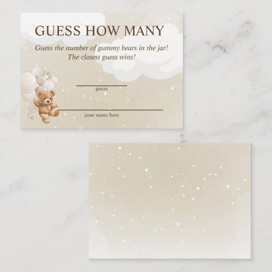 Rate mal, wie viele Teddy Bear Baby-Duschkarten Begleitkarte (Vorne/Hinten)
