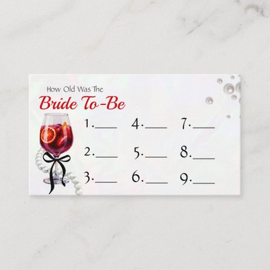 Rate, wie alt die "Bride to be"-Game-Antwortkarte  Begleitkarte (Vorderseite)