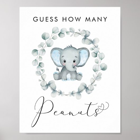 Rate, wie viele Erdnüsse Elephant Baby Shower Game Poster (Vorne)