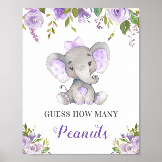 Rate, wie viele Erdnüsse Elephant Baby Shower Game Poster (Vorne)