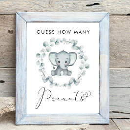 Rate, wie viele Erdnüsse Elephant Baby Shower Game Poster