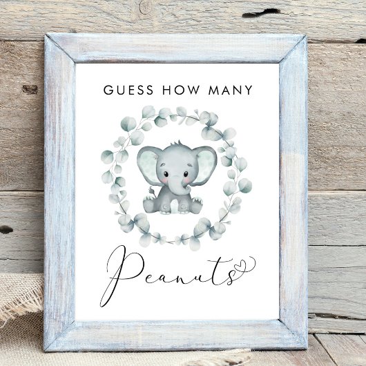 Rate, wie viele Erdnüsse Elephant Baby Shower Game Poster