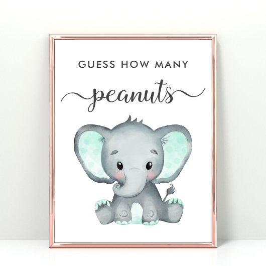 Rate, wie viele Erdnüsse Elephant Baby Shower Game Poster