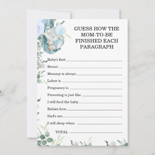 Rate wie wenig Peanut Elephant Baby Shower Game Einladung (Vorderseite)