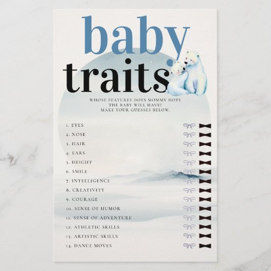 Raten Sie Baby Features Dusche Spiel Polar Bear Cu Flyer (Vorne)