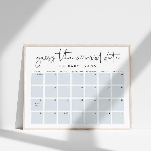 Raten Sie Baby's Anreisedatum Baby Shower Game Pos Poster
