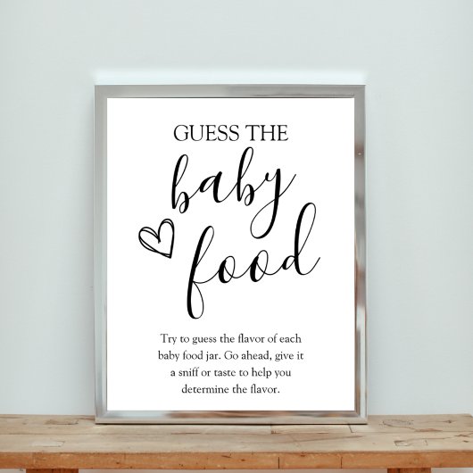 Raten Sie mal das Baby Food Baby Shower Game Sign Poster