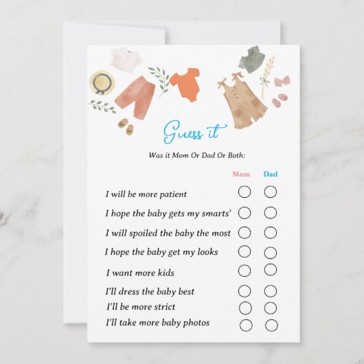 Raten Sie mal, das Geschlecht offenbart Party-Spie Einladung (Vorderseite)