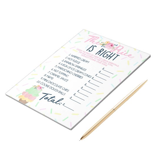 Raten Sie mal das Preis-Ice Cream Essentials Game Notizblock