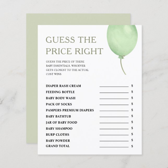 Raten Sie mal, das preisgekrönte Baby-Duschspiel v (Vorne/Hinten)