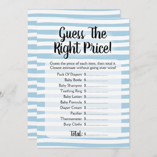 Raten Sie mal, das Price Baby Shower Game Blue Whi Einladung (Vorne/Hinten)