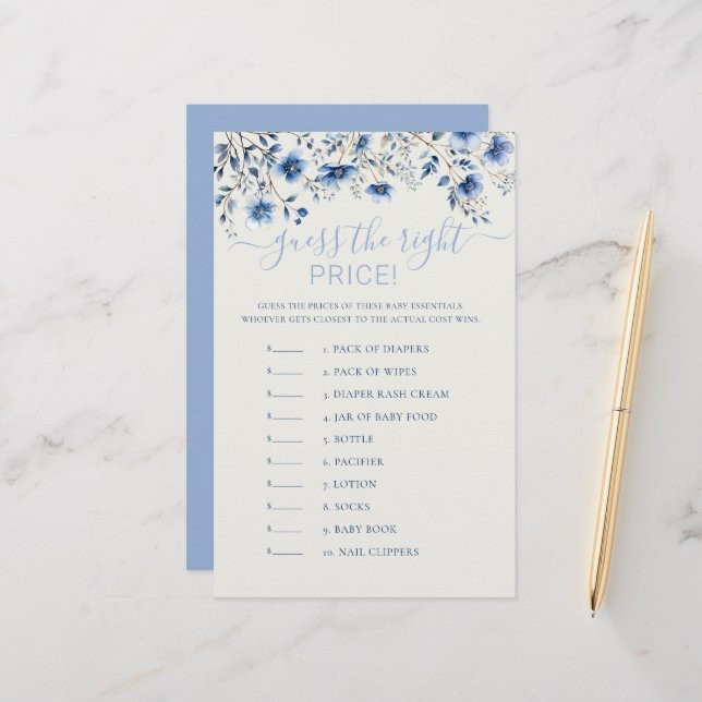 Raten Sie mal, das Price Blue Wildblumen Baby Show (Vorderseite/Rückseite Beispiel)