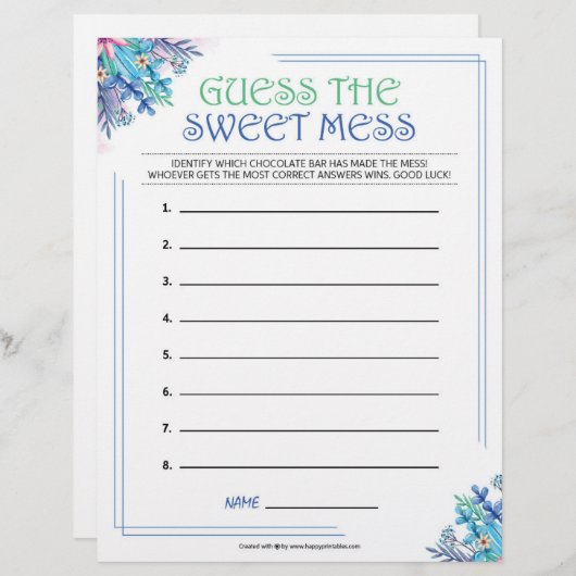 Raten Sie mal, das süße Chaos [blaue Flora] Briefbogen (Vorne/Hinten)