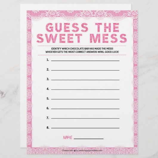 Raten Sie mal das süße Schlamassel [Luxusspitze [r Briefbogen (Vorne/Hinten)