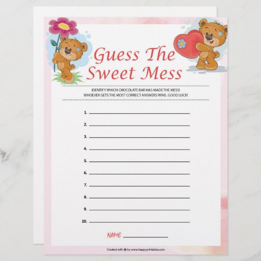 Raten Sie mal, das süße Schlamassel [ Teddy Bears] Briefbogen (Vorne/Hinten)