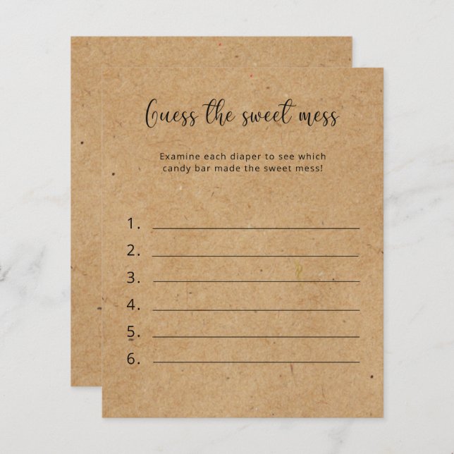 Raten Sie mal, das Sweet Mess - Baby Shower Game (Vorne/Hinten)