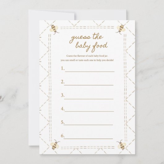 Raten Sie mal die Baby Food Bee Baby Shower Karten (Vorderseite)
