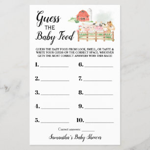 Raten Sie mal die Baby Food Farm Baby Shower Game  Flyer