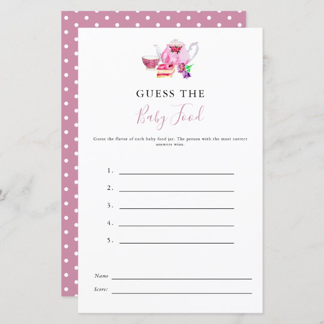 Raten Sie mal, die Baby Food Shower Tea Dusty Rose (Vorne/Hinten)