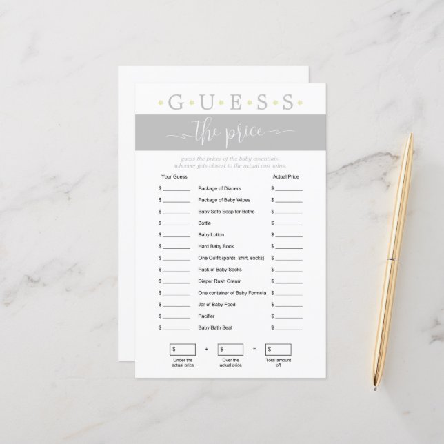 Raten Sie mal die neutrale Baby-Dusche des Preissp (Vorderseite/Rückseite Beispiel)