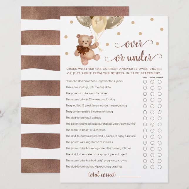 Raten Sie mal über oder unter dem Game Baby Shower (Vorne/Hinten)