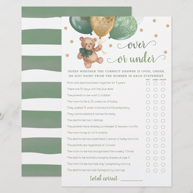 Raten Sie mal über oder unter dem Game Baby Shower (Vorne/Hinten)