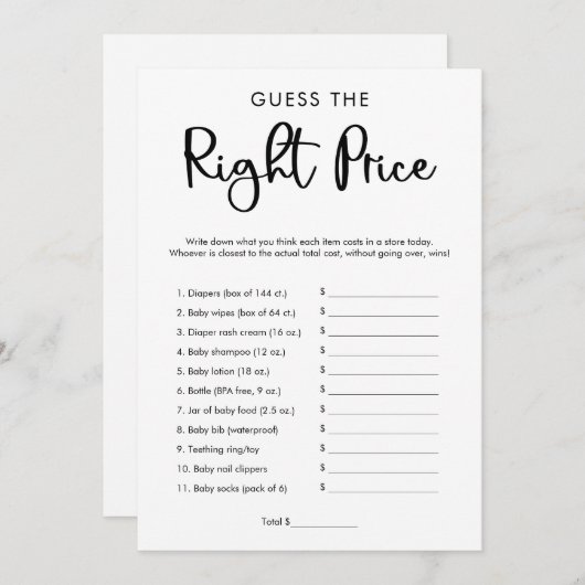 Raten Sie mal, was das richtige Baby Duschspiel is Einladung (Vorne/Hinten)