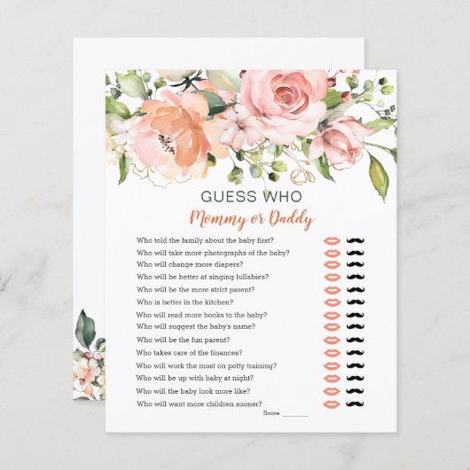 Raten Sie mal, wer Baby Shower Game Blumengrün (Vorne/Hinten)