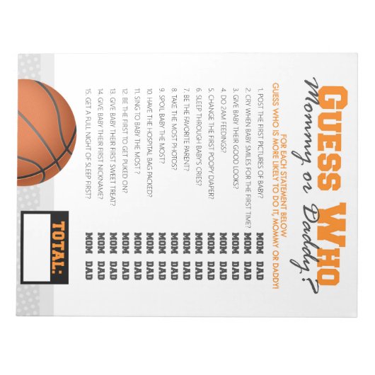 Raten Sie mal, wer Basketball Baby Showroom ist Notizblock (Vorderseite)