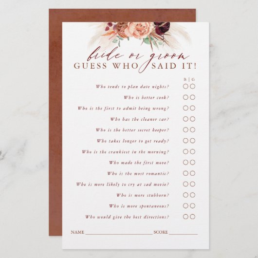 Raten Sie mal, wer Bridge oder Groom ist - Pampas  (Vorne/Hinten)