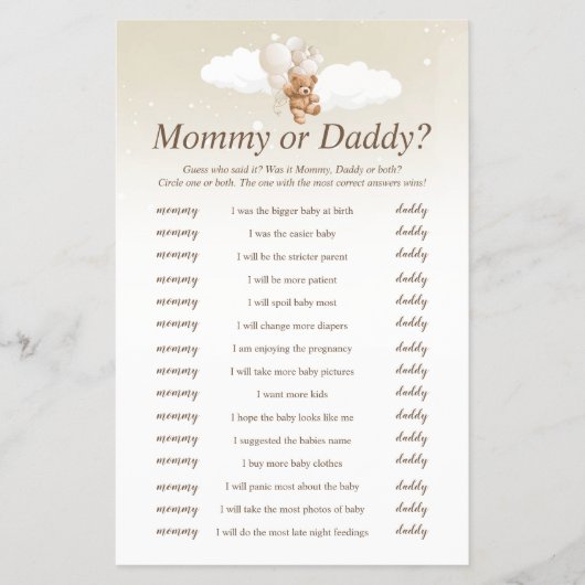 Raten Sie mal, wer das Teddy Bear Baby Duschspiel Flyer (Vorne)