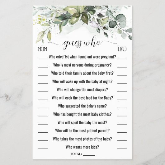 Raten Sie mal, wer die Baby Duschkarte Greenery ha Flyer (Vorne)