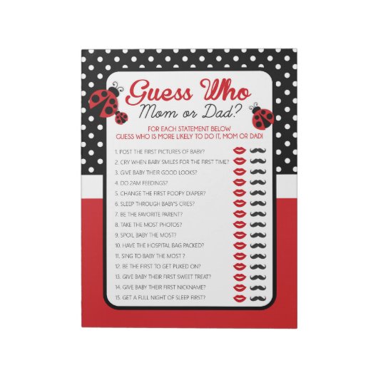 Raten Sie mal, wer Ladybug Baby Shower Game Pack Notizblock (Rotiert)