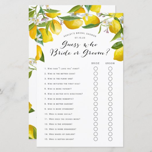 Raten Sie mal, wer, lemon-Brautparty-Spiele (Vorne/Hinten)