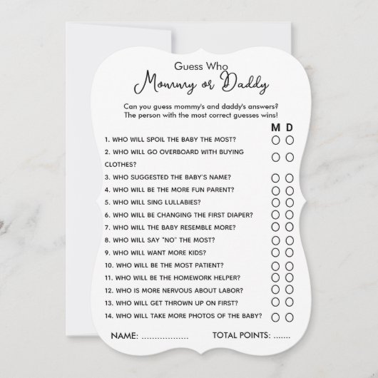 Raten Sie mal, wer Mama oder Daddy Game Baby Showe Einladung (Vorderseite)