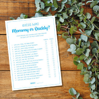 Raten Sie mal, wer Mama oder Daddy Game Boy Baby D Hinweiskarte