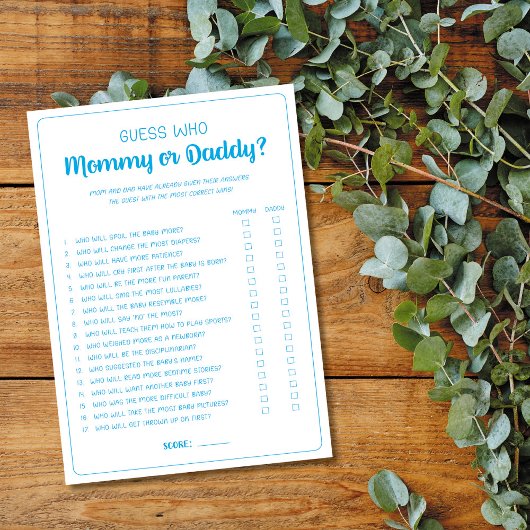 Raten Sie mal, wer Mama oder Daddy Game Boy Baby D Hinweiskarte