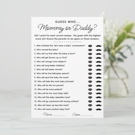 Raten Sie mal, wer Mama oder Daddy Game für Babydu Einladung (Stehend Vorderseite)